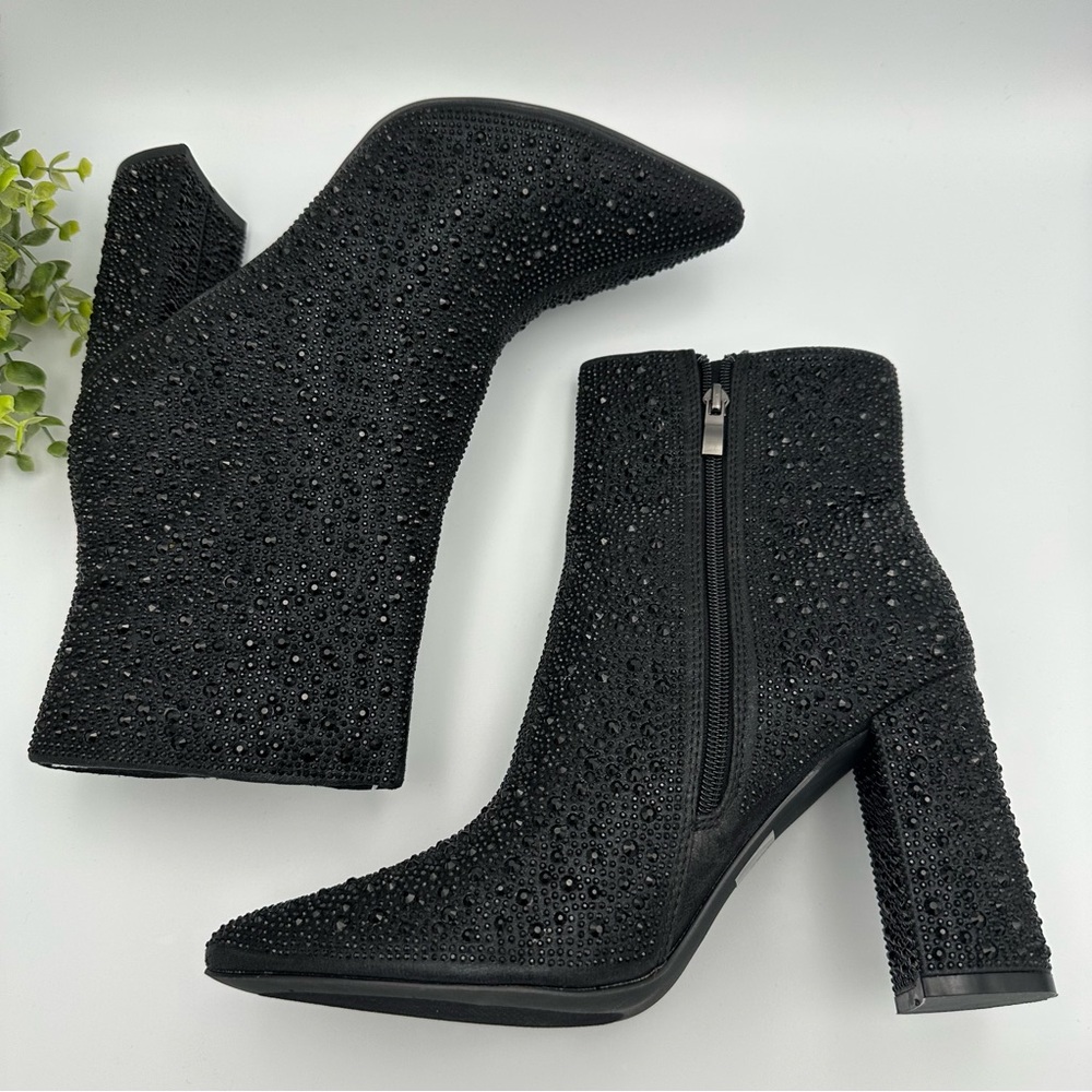 Lauren Lorraine Women's Black Crystal Embellished Pointed Toe Boots Size 9.5 - Picture 3 of 12